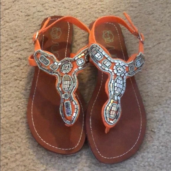 Sugar Shoes - Orange with Silver beading, Sandals